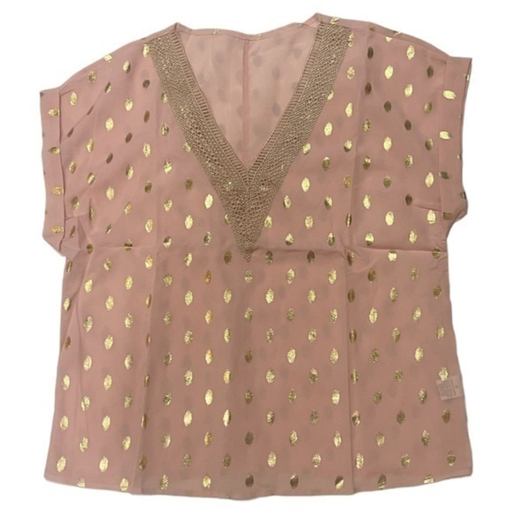 Shein Guipure Lace Panel Blouse Baby Pink-Medium- tunic